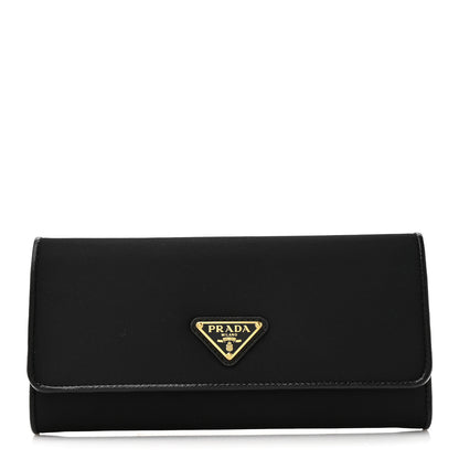 Prada Tessuto Saffiano Triangle Logo Continental Flap Travel Wallet Black 1 of 9
