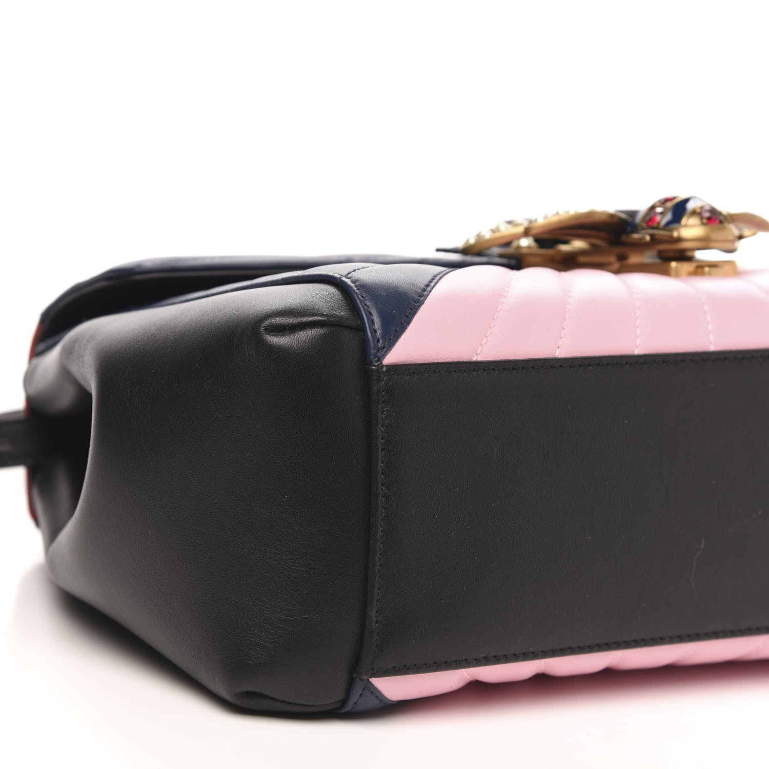 Gucci Calfskin Bamboo Trapuntata Queen Margaret Top Handle Bag Blue Agata Hibiscus Red Mystic White Sugar Pink 9 of 11