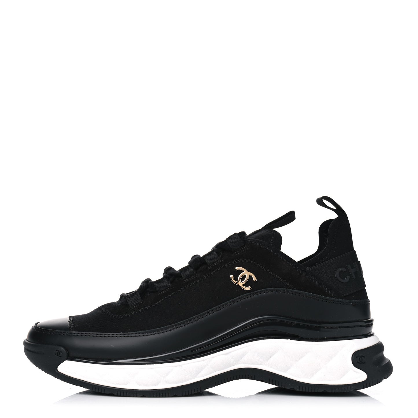 Velvet Calfskin Mixed Fibers CC Sneakers 36.5 Black