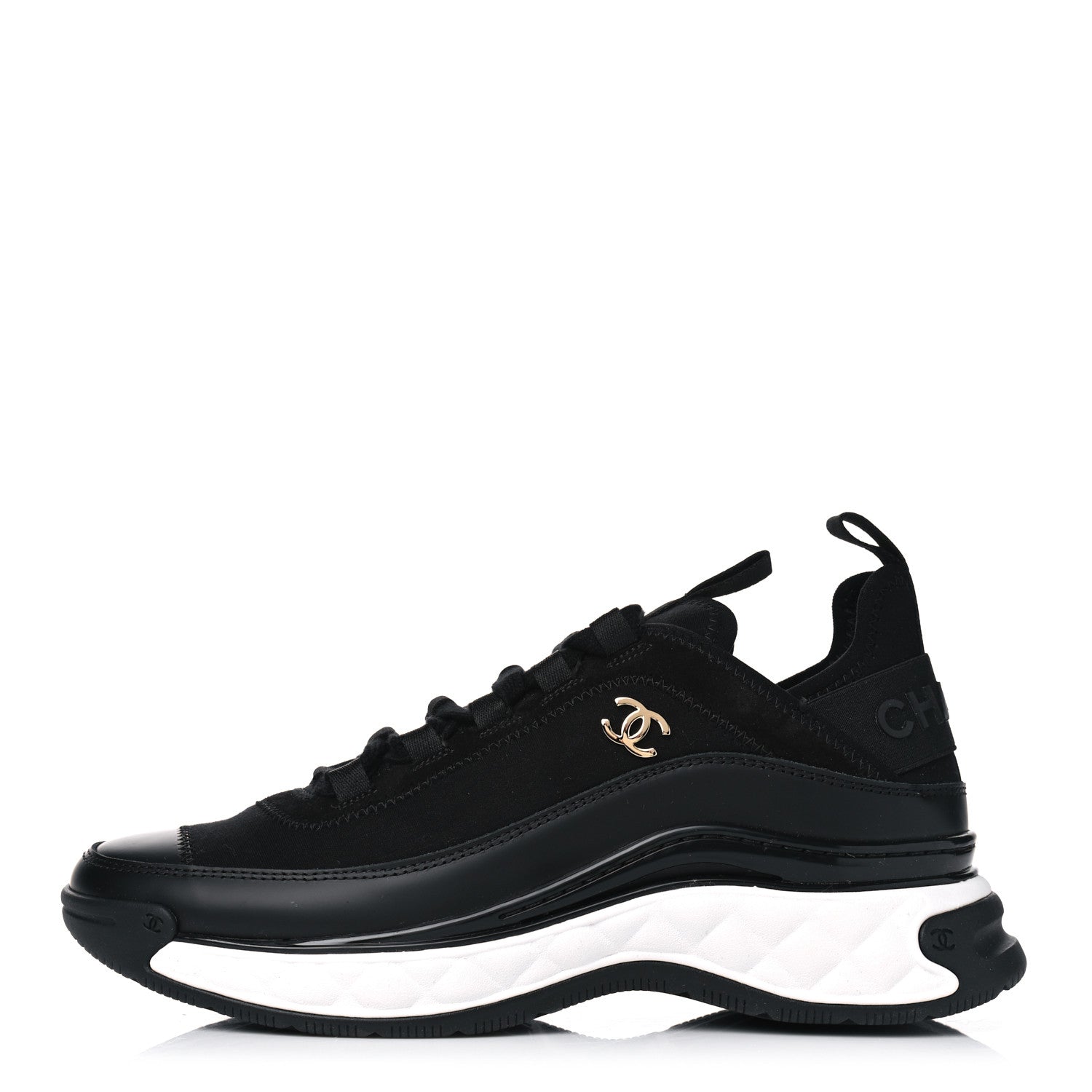 Chanel Velvet Calfskin Mixed Fibers CC Sneakers 36.5 Black 1 of 5