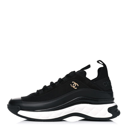 Chanel Velvet Calfskin Mixed Fibers CC Sneakers 36.5 Black 1 of 5