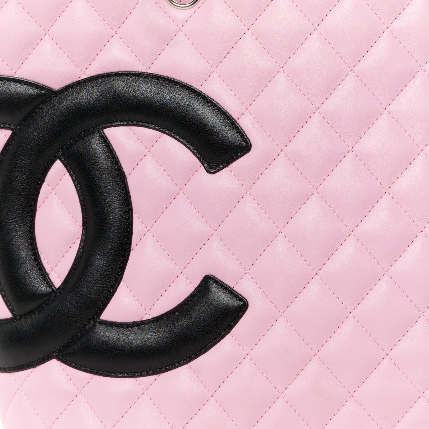 Calfskin Quilted Large Cambon Tote Pink Black