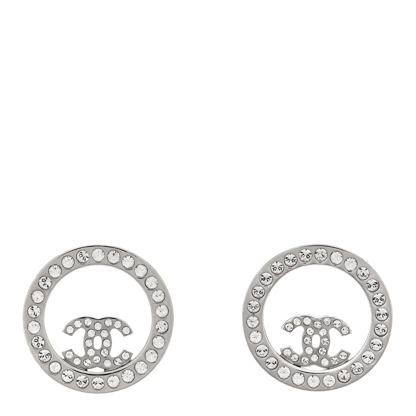 Crystal CC Round Earrings Silver