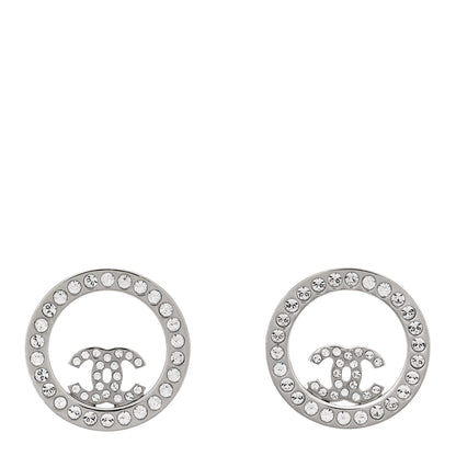 Chanel Crystal CC Round Earrings Silver 1 of 4