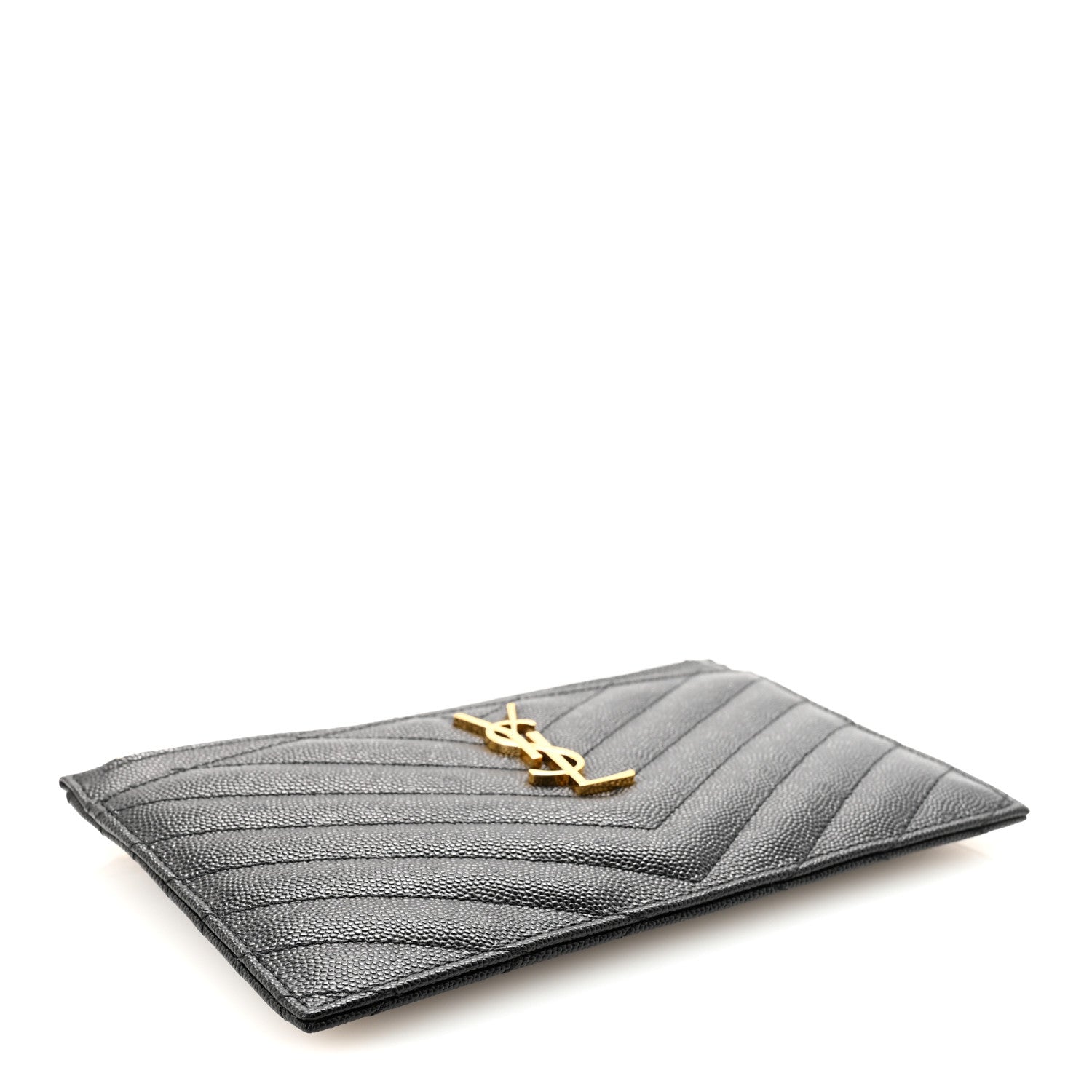Saint Laurent Grain De Poudre Chevron Monogram Bill Pouch Black 4 of 7