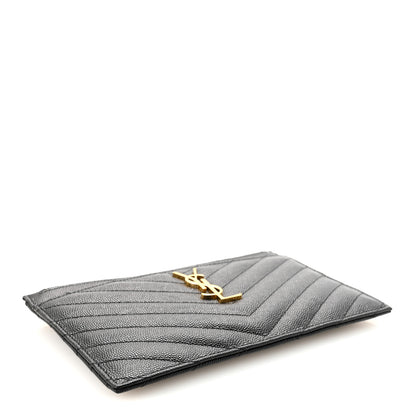 Saint Laurent Grain De Poudre Chevron Monogram Bill Pouch Black 4 of 7