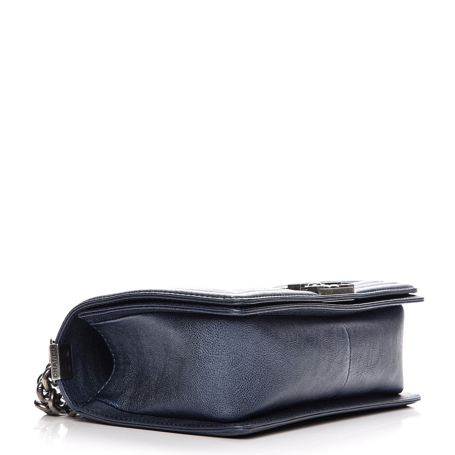 Metallic Calfskin Quilted Medium Boy Flap Navy
