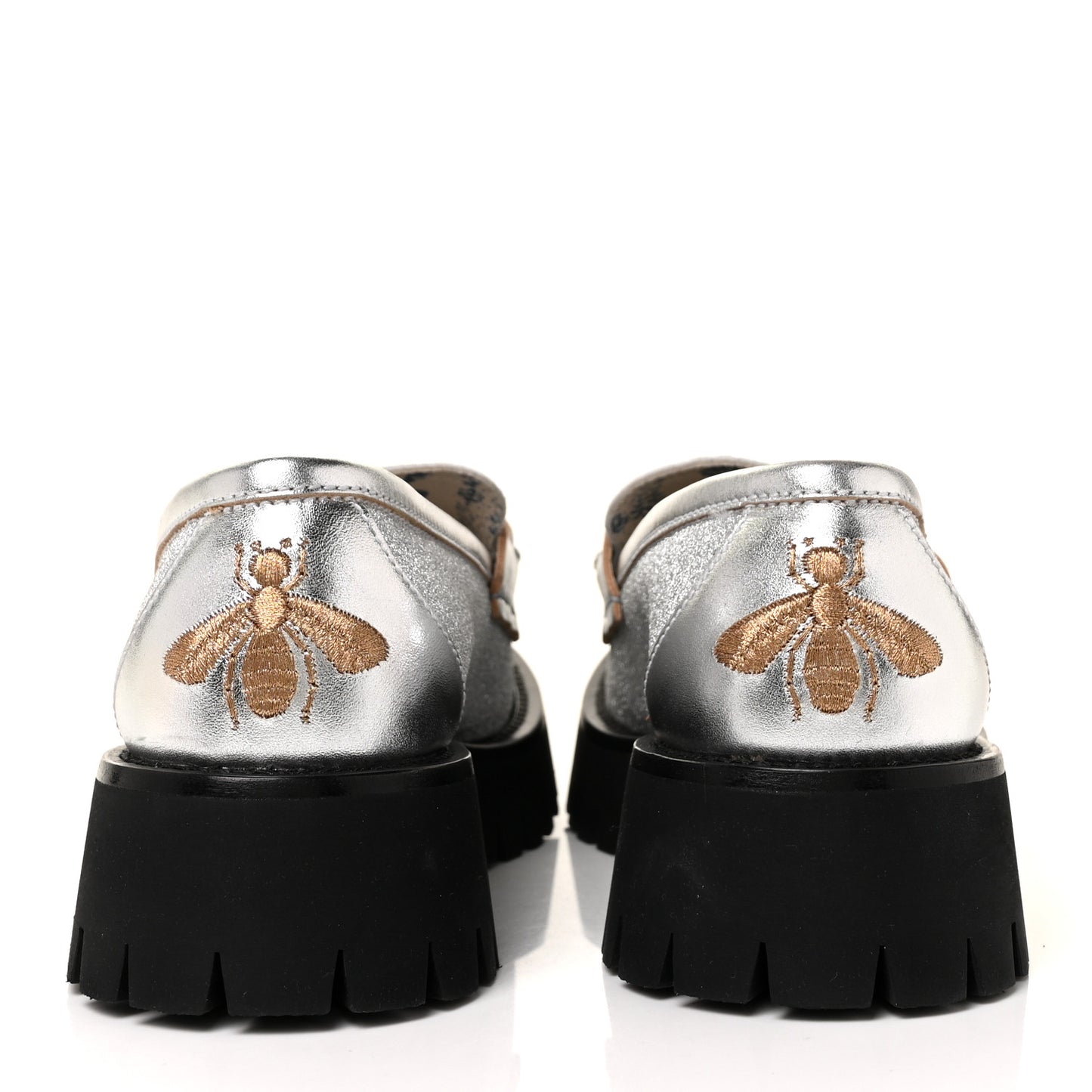 Mini Diamond Storm Silk Calfskin Womens Harald Horsebit 25mm Platform Loafers 38 Silver
