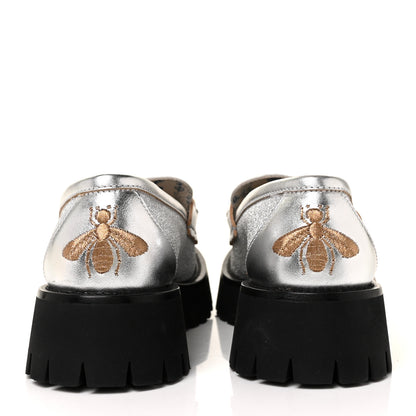 Gucci Mini Diamond Storm Silk Calfskin Womens Harald Horsebit 25mm Platform Loafers 38 Silver 5 of 11