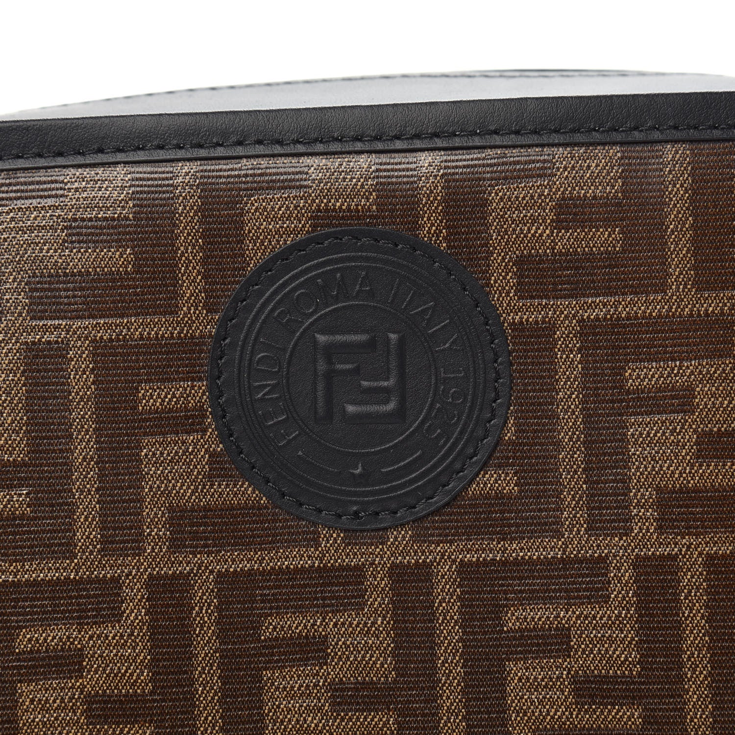 Fendi Glazed Fabric Vitello Century FF 1974 Stamp Patch Camera Case Mogano Panna Black 8 of 11