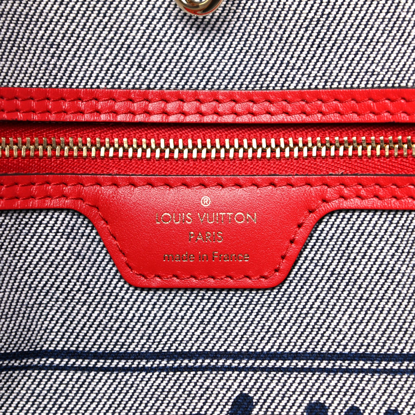 Denim Damier Monogram Patchwork Neverfull Blue Rouge