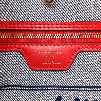 Louis Vuitton Denim Damier Monogram Patchwork Neverfull Blue Rouge 6 of 10