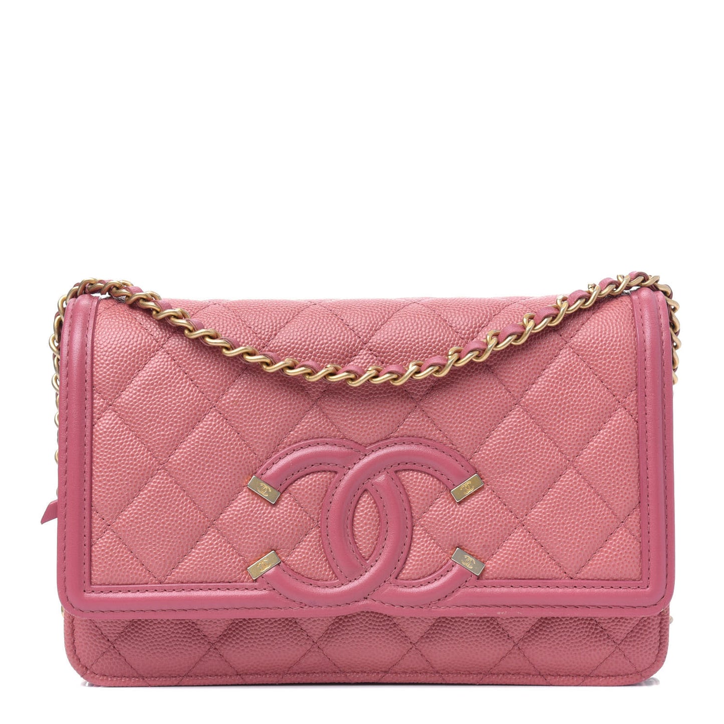 Caviar Quilted CC Filigree Wallet On Chain WOC Pink