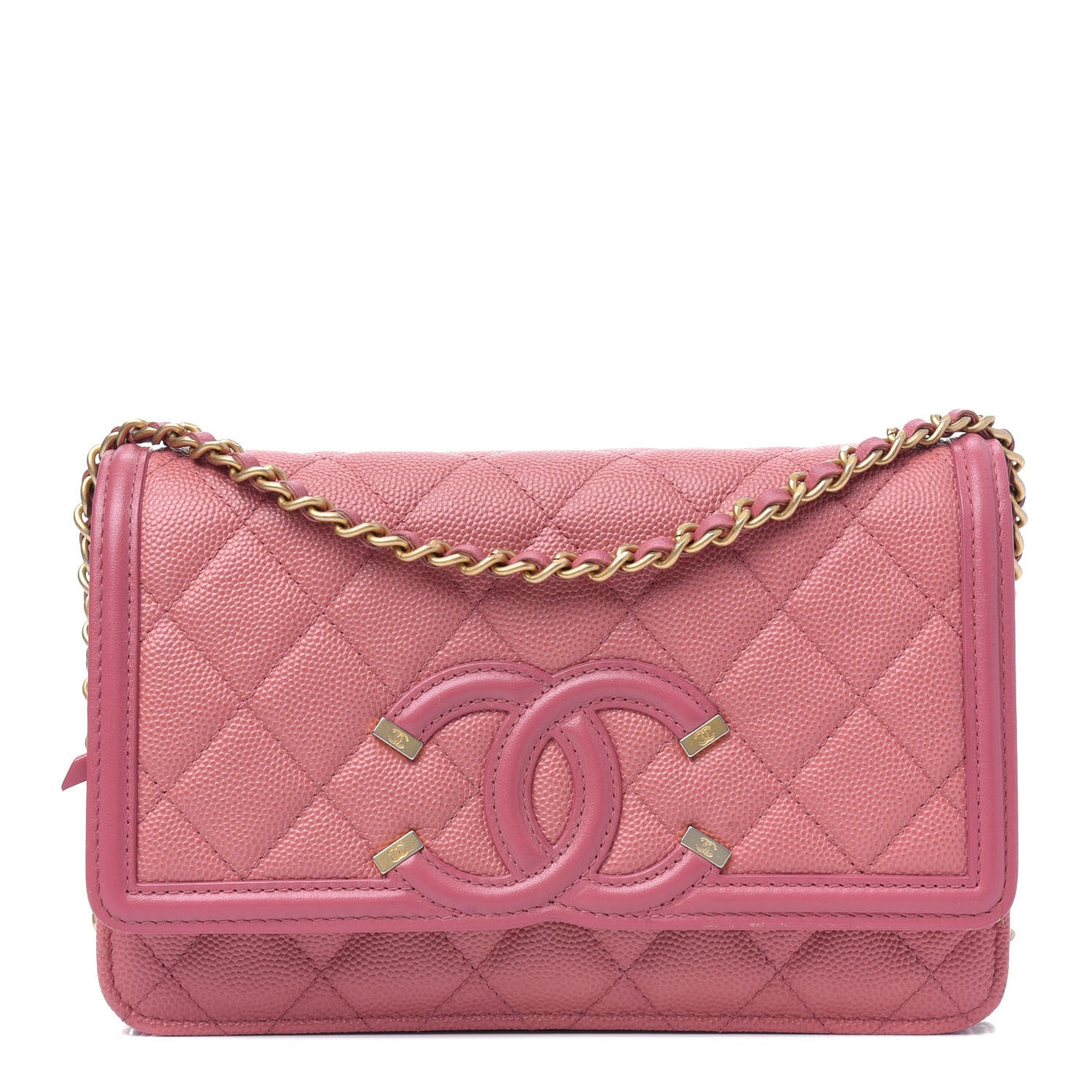 Chanel Caviar Quilted CC Filigree Wallet On Chain WOC Pink 1 of 18