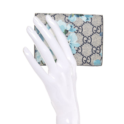 Gucci GG Supreme Monogram Blooms Card Case Beige Blue Navy Hibiscus Red 2 of 8