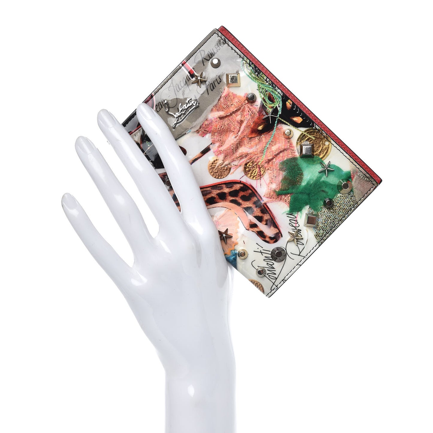 CHRSTIAN LOUBOUTIN Patent Calfskin Loubipass Trash-Print Passport Holder Multi