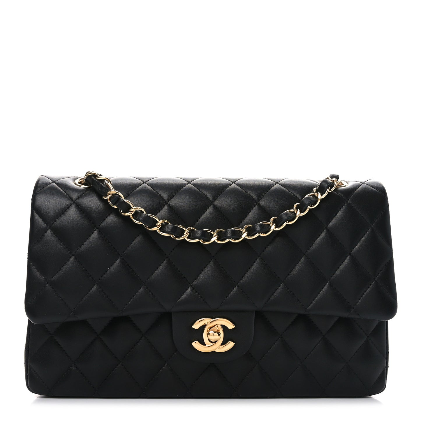 Lambskin Quilted Medium Double Flap Black
