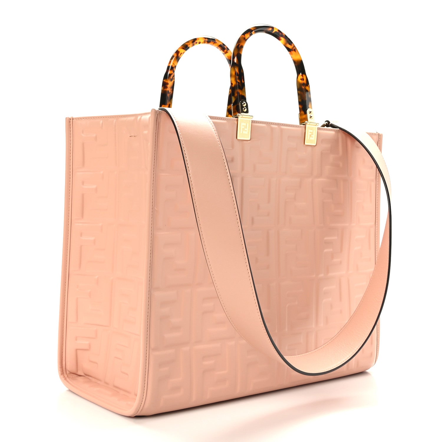 Fendi Vitello Plexiglass FF Embossed Medium Fendi Sunshine Shopper Tote Baby Pink 3 of 8
