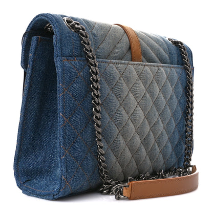 Saint Laurent Denim Mixed Matelasse Triquilt Medium Monogram Envelope Satchel Blue 3 of 10