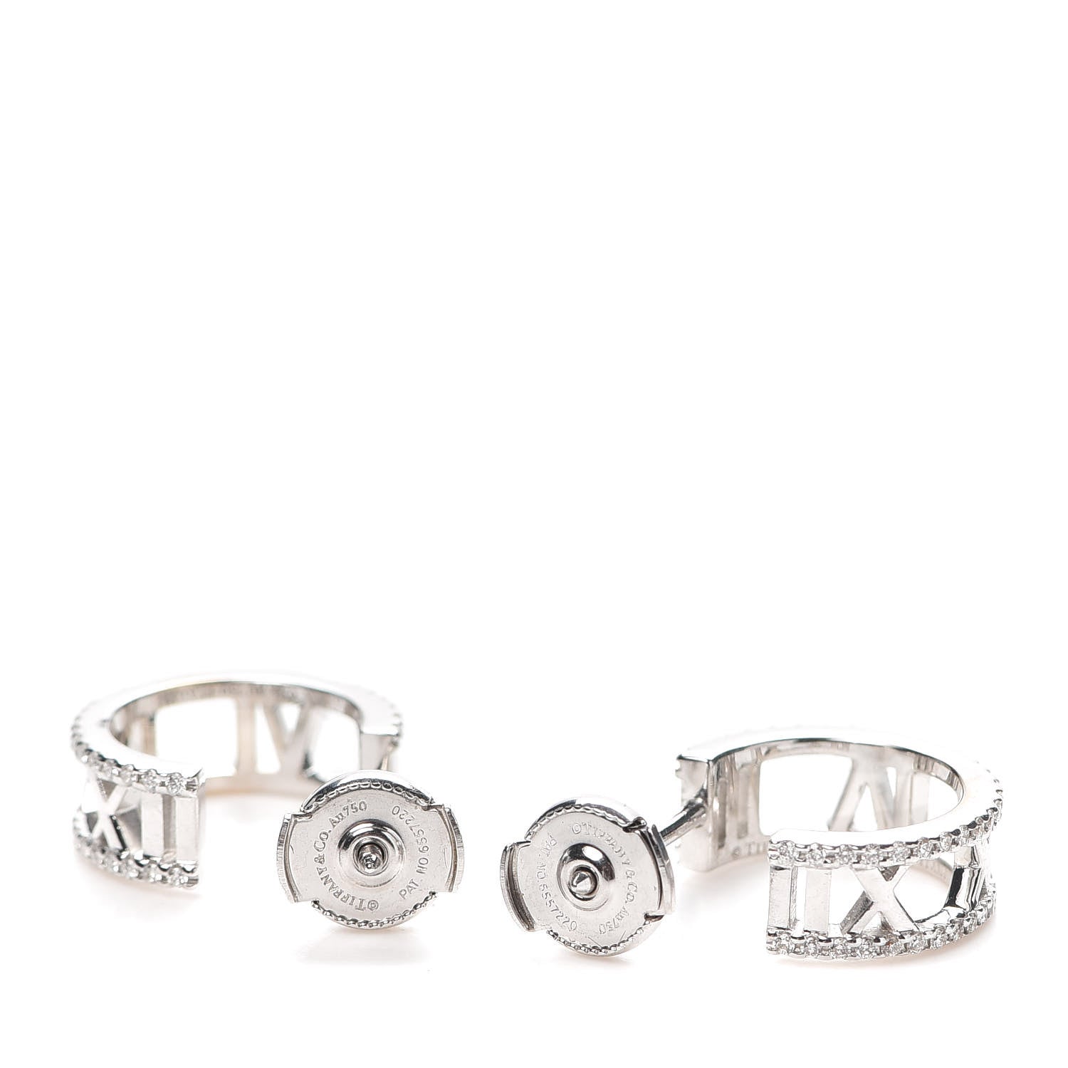 Tiffany 18K White Gold Diamond Atlas Open Hoop Earrings 3 of 5
