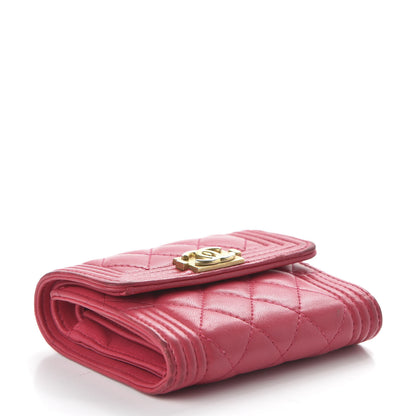 Chanel Lambskin Quilted Compact Boy Wallet Fuchsia 4 of 12