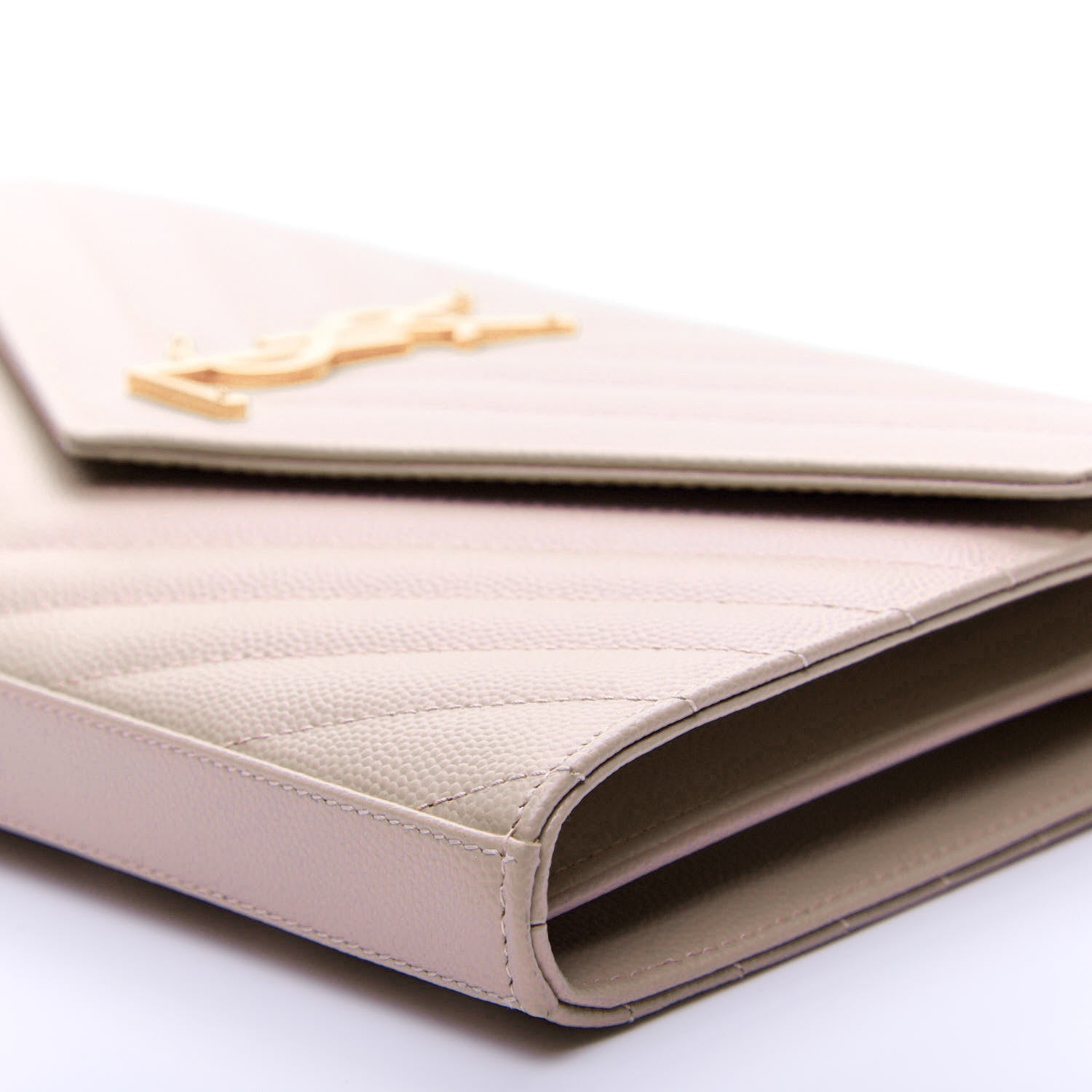 Saint Laurent Grain De Poudre Matelasse Chevron Monogram Chain Wallet Pale Pink 9 of 9