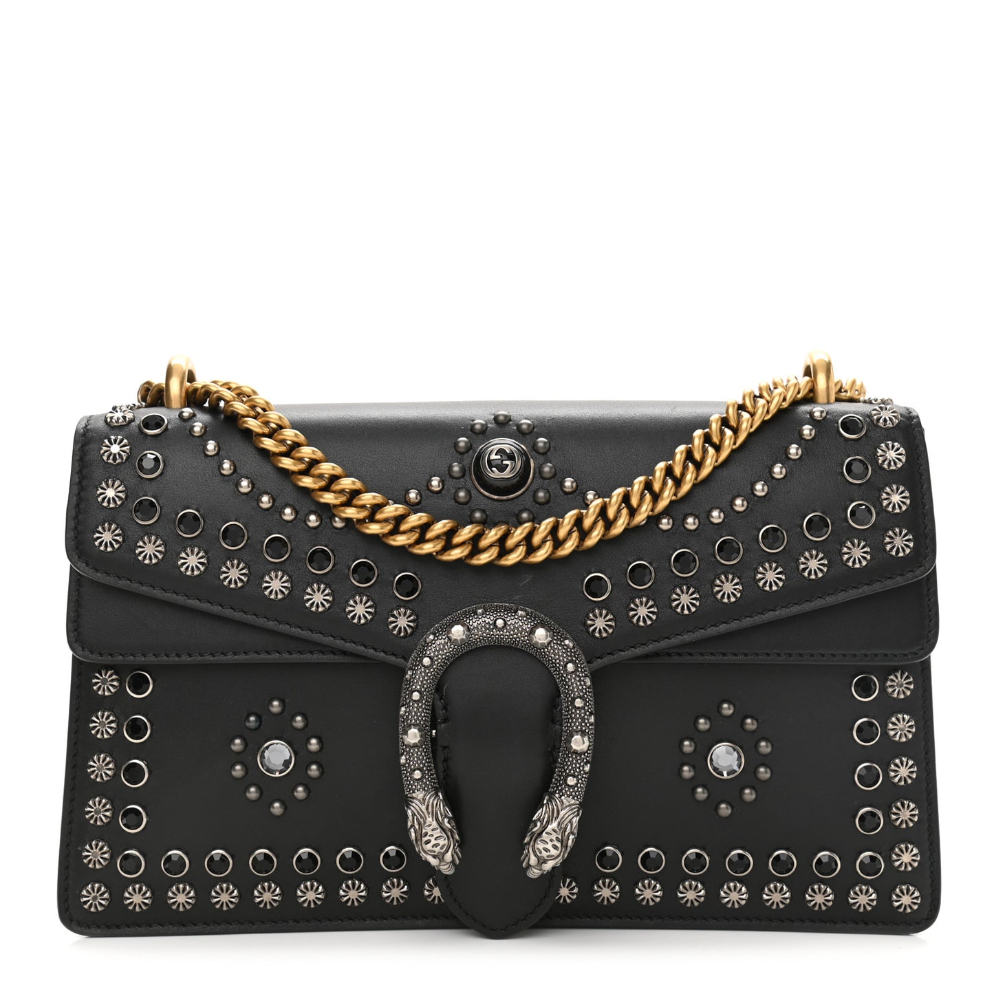 Calfskin Studded Small Dionysus Shoulder Bag Black