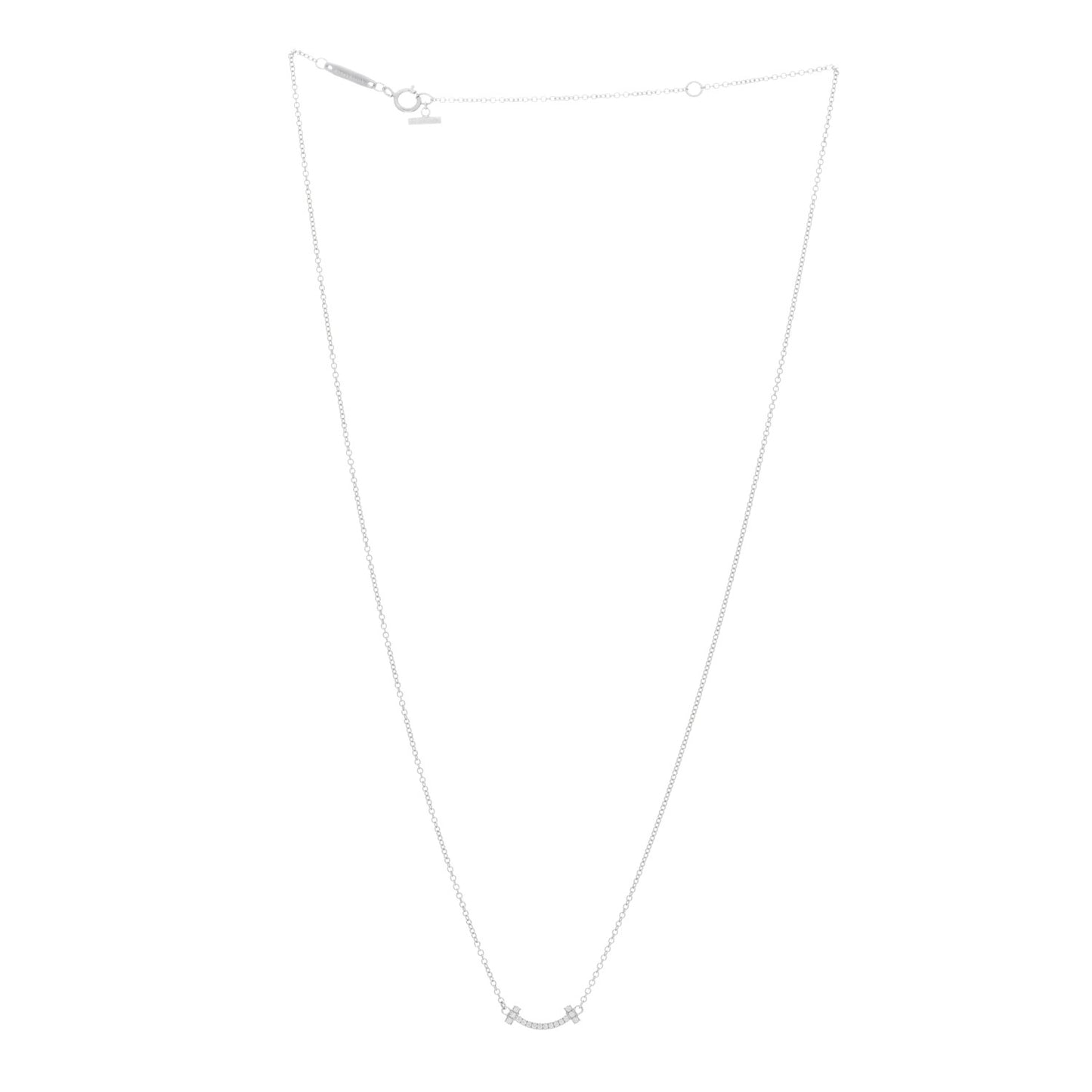 18K White Gold Diamond Mini T Smile Pendant Necklace