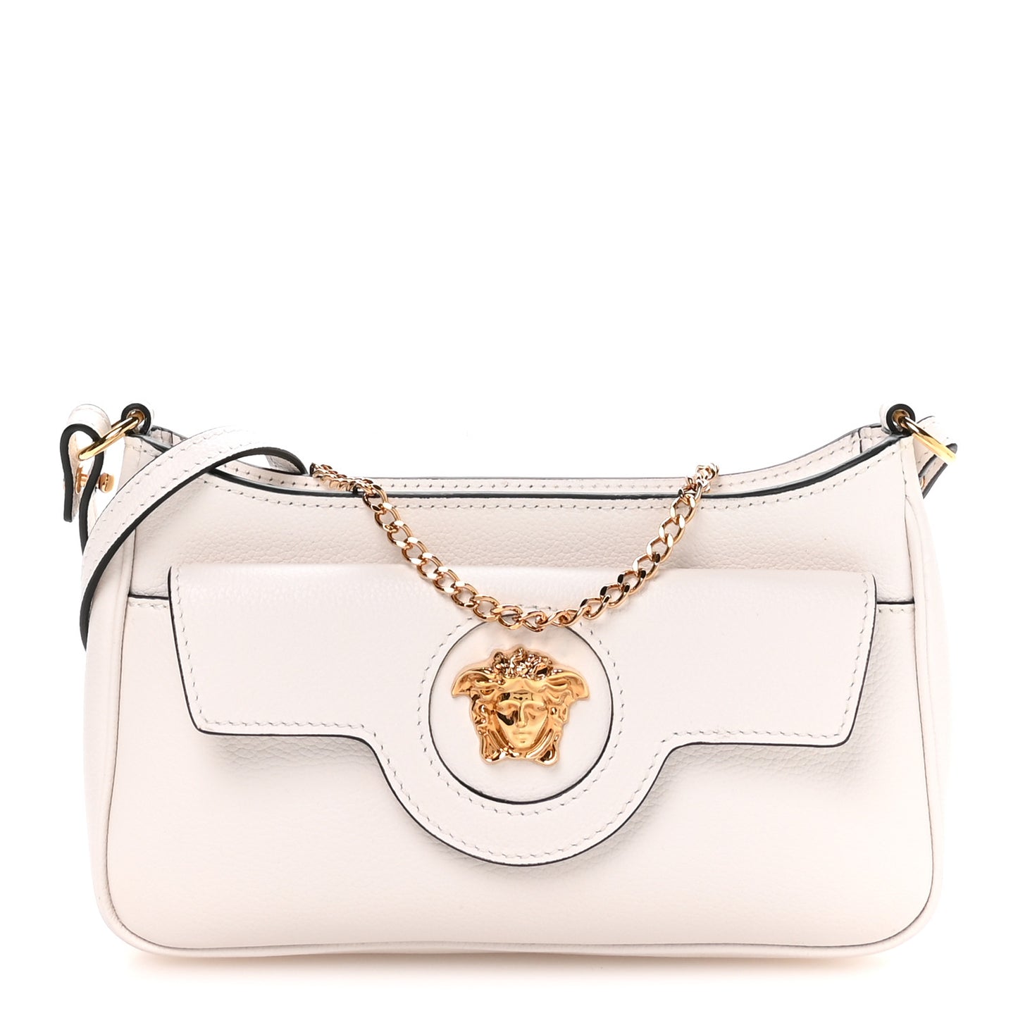 Grained Calfskin La Medusa Mini Crossbody Bag White
