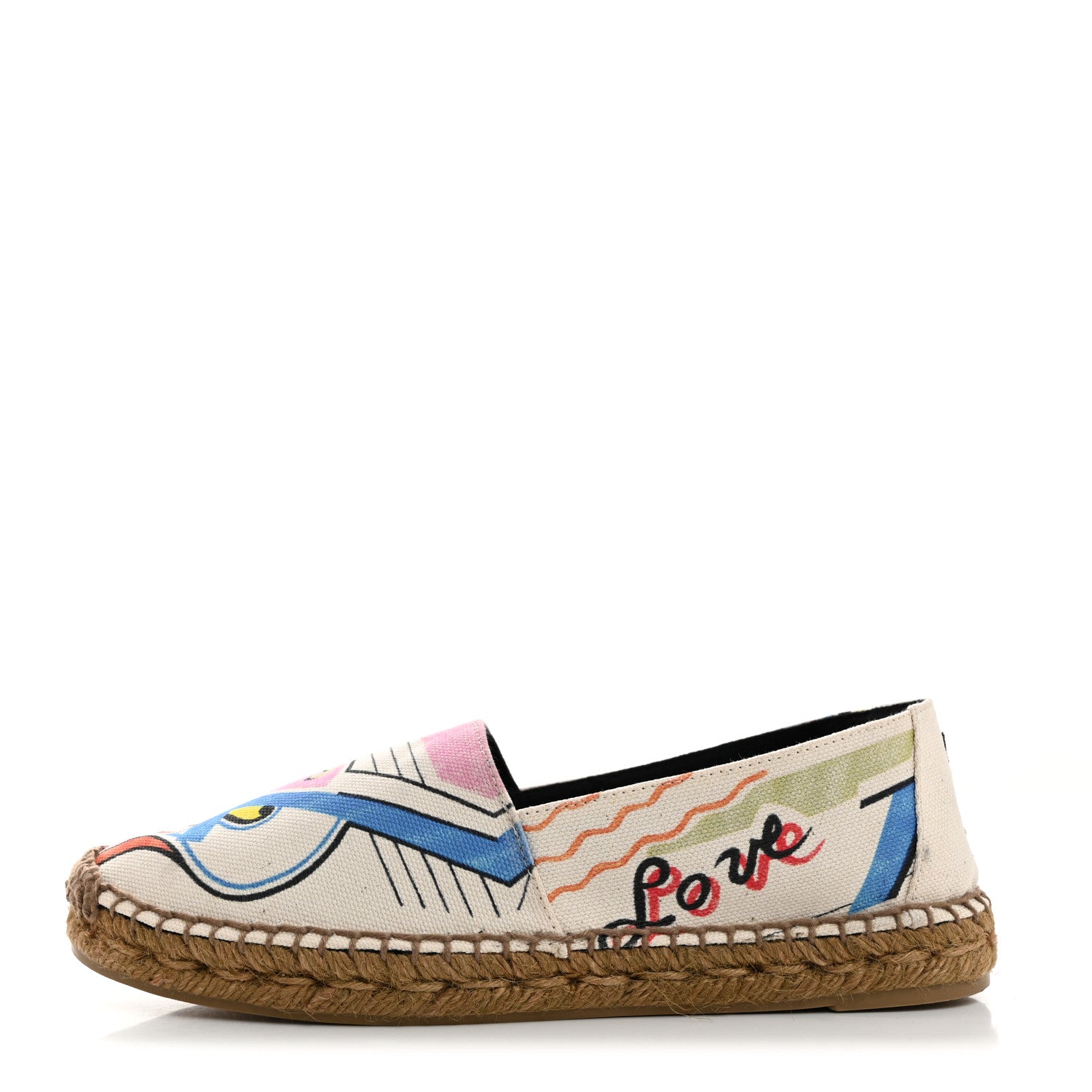 Saint Laurent Canvas Love Print Elba Logo Embroidered Espadrilles 38 Multicolor 1 of 9