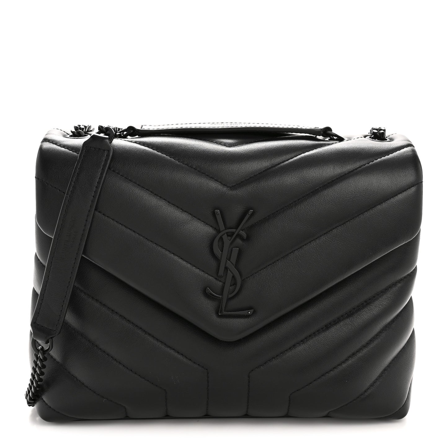 Calfskin Y Quilted Monogram Monochrome Small Loulou Chain Satchel Black