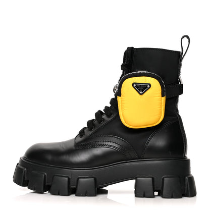 Prada Spazzolato Rois Re-Nylon Metal Triangle Logo Mens Monolith Pouch Pocket 60mm Combat Boots 7.5 Black 1 of 8