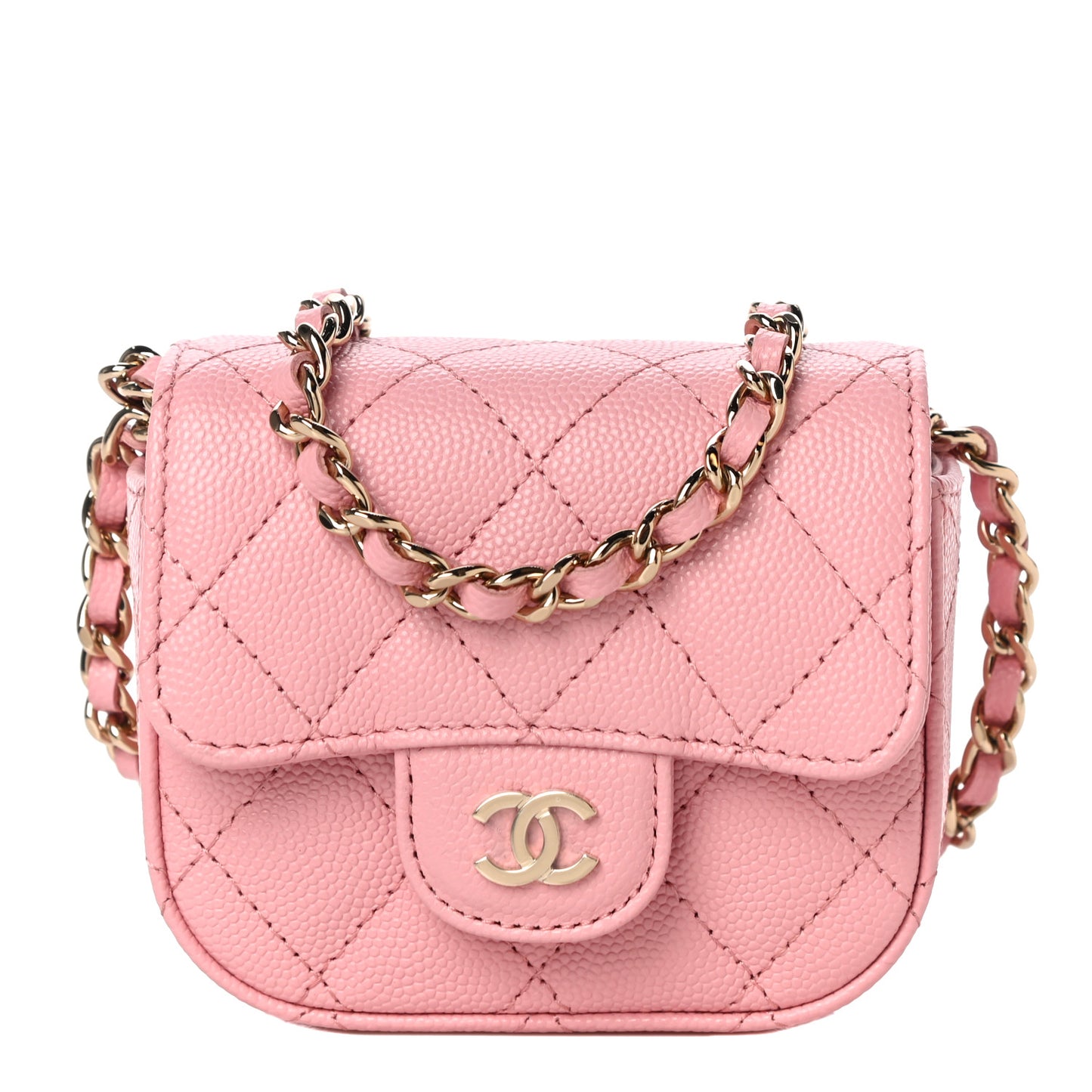 Caviar Quilted Mini Clutch With Chain Pink