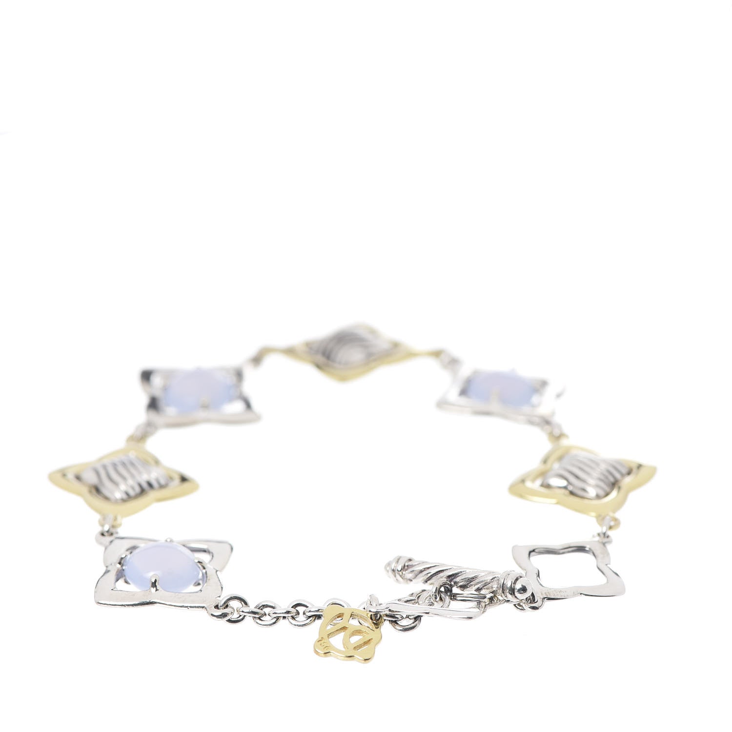 David Yurman Sterling Silver 18K Yellow Gold Chalcedony Quatrefoil Bracelet 3 of 4