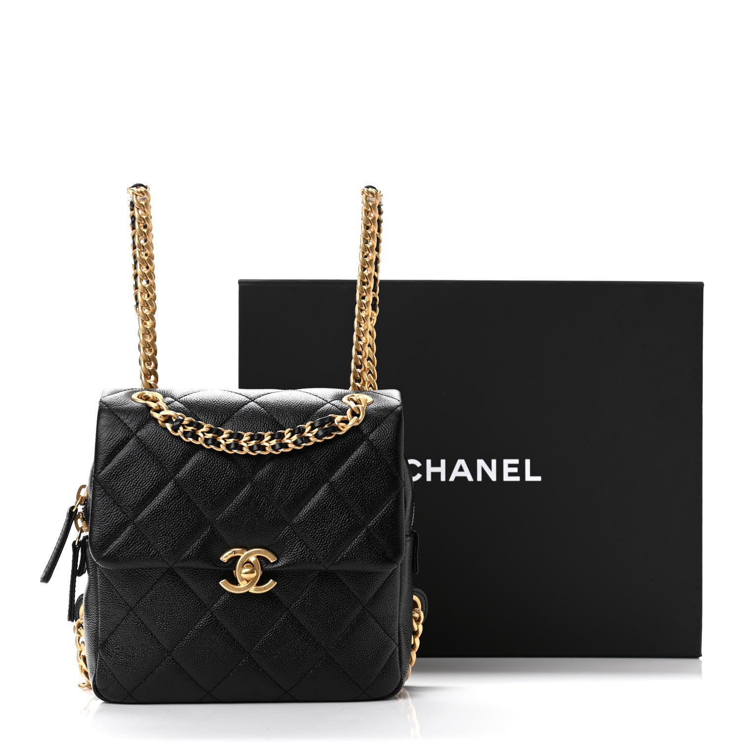 Chanel Shiny Caviar Quilted Chain Melody Backpack Black 11 of 11