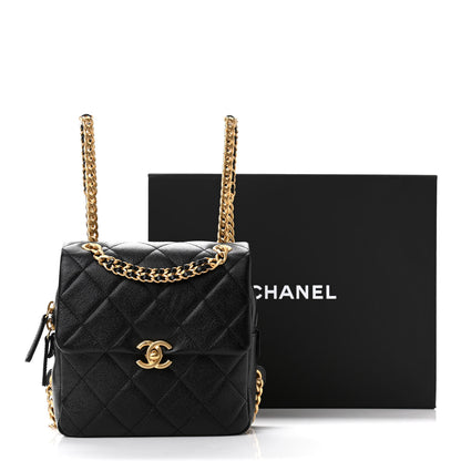 Chanel Shiny Caviar Quilted Chain Melody Backpack Black 11 of 11