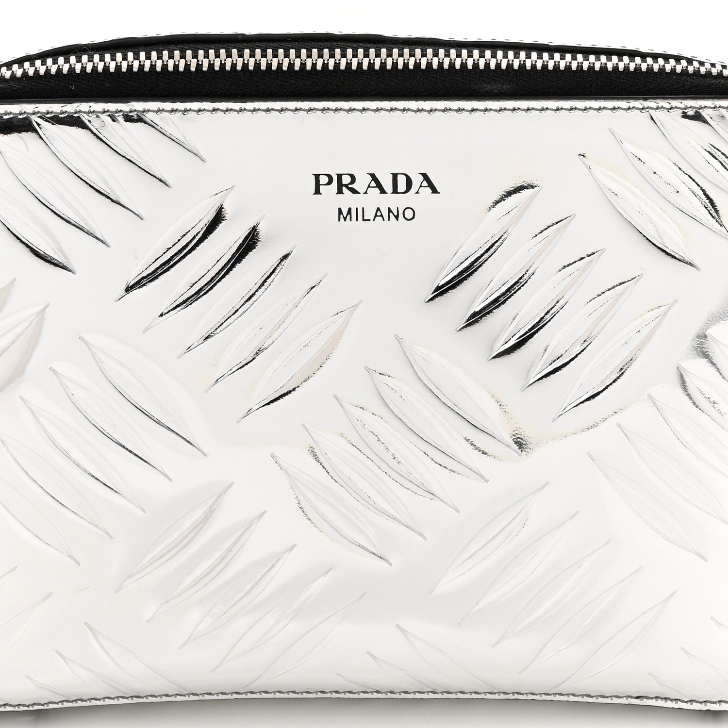 Prada Spazzolato Embossed Small Brique Crossbody Bag Argento 8 of 10