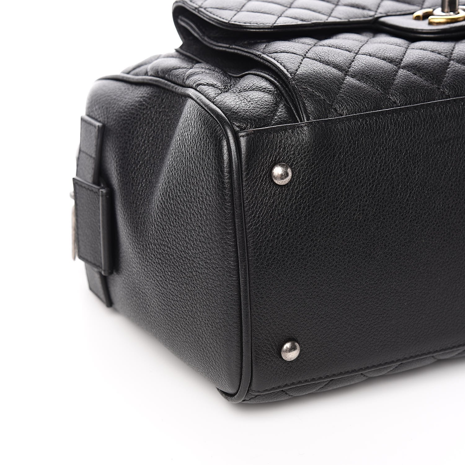 Chanel Grained Calfskin Quilted Large Casual Pocket Bowling Bag Black 8 of 14