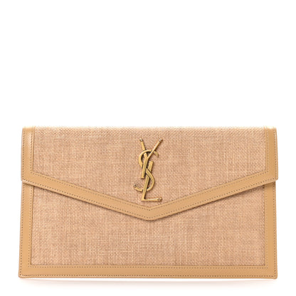 Saint Laurent Micro Raffia Uptown Pouch Natural Hay Blush 1 of 6