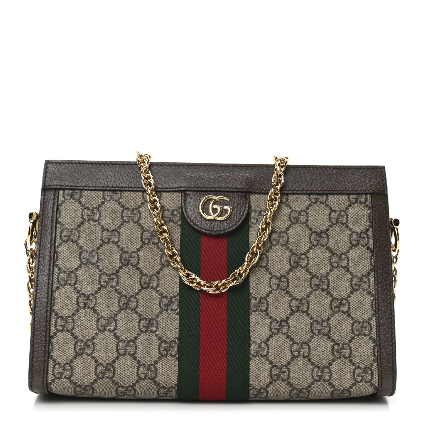 GG Supreme Monogram Web Small Ophidia Chain Shoulder Bag Brown