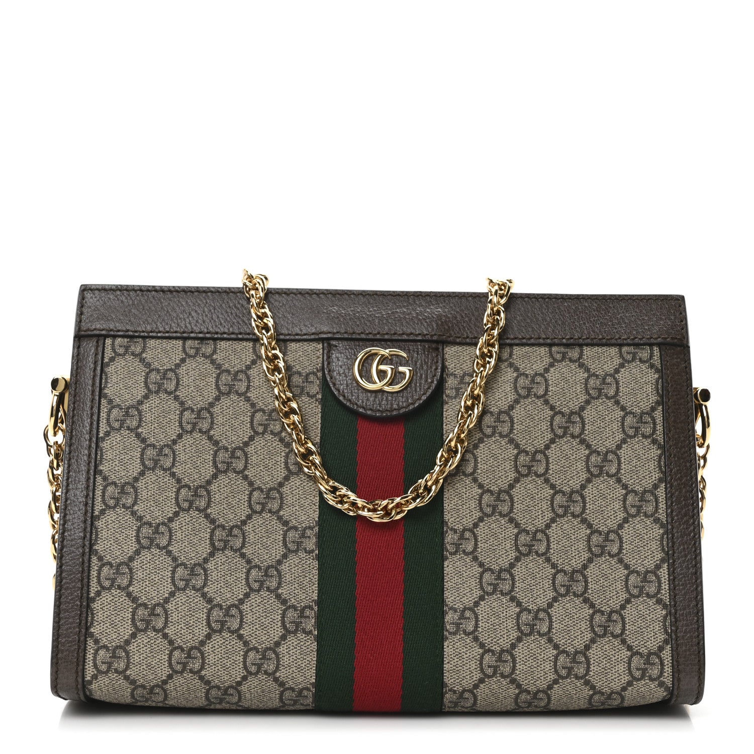Gucci GG Supreme Monogram Web Small Ophidia Chain Shoulder Bag Brown 1 of 9
