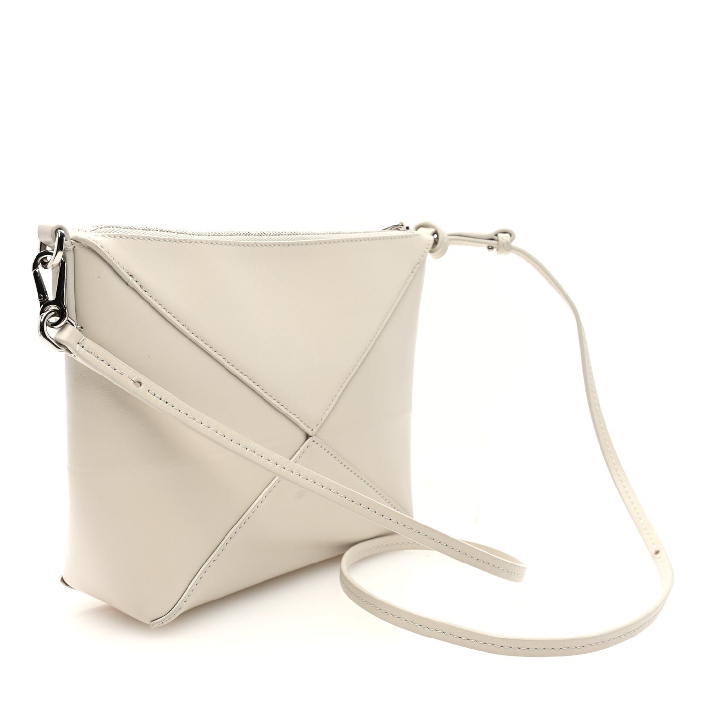 Shiny Calfskin Puzzle Fold Pouch Sea Salt