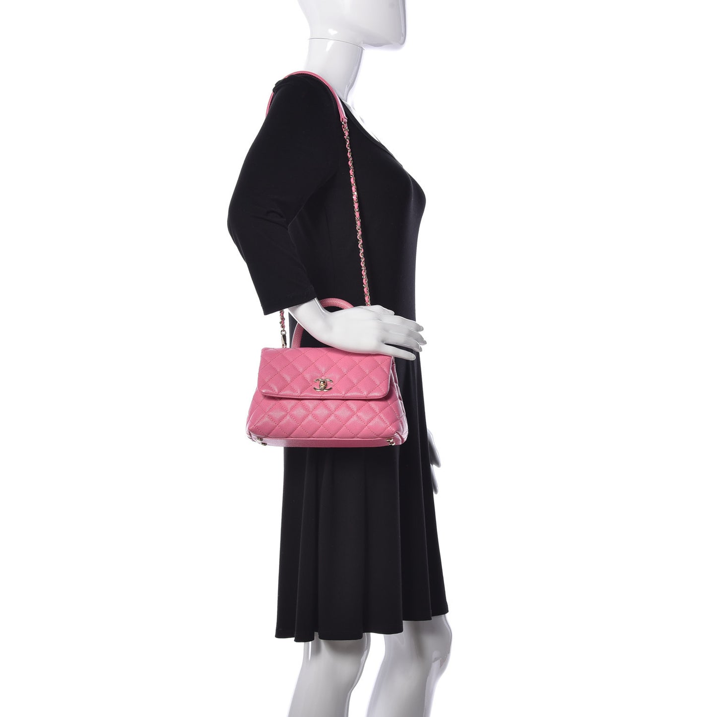 Caviar Lizard Embossed Quilted Mini Coco Handle Flap Pink