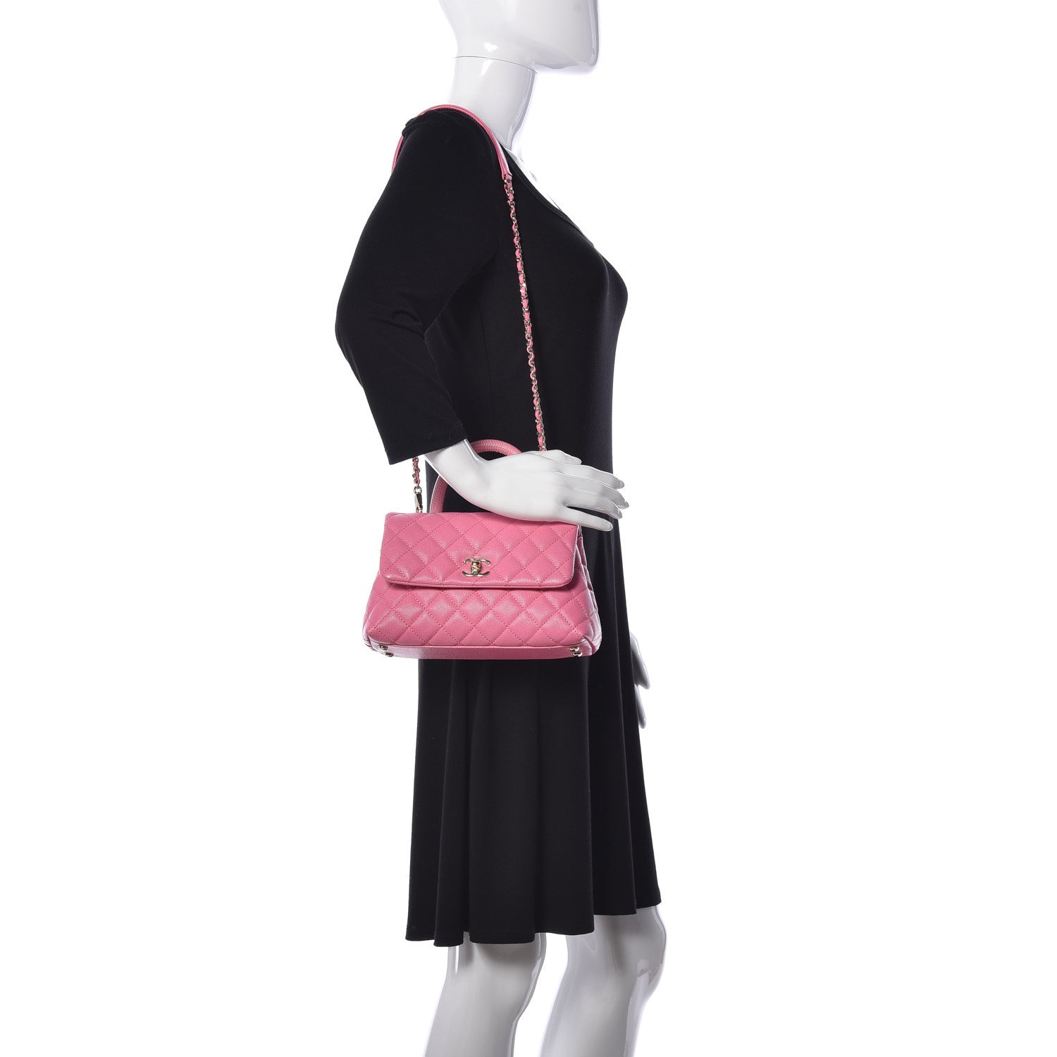Chanel Caviar Lizard Embossed Quilted Mini Coco Handle Flap Pink 2 of 11
