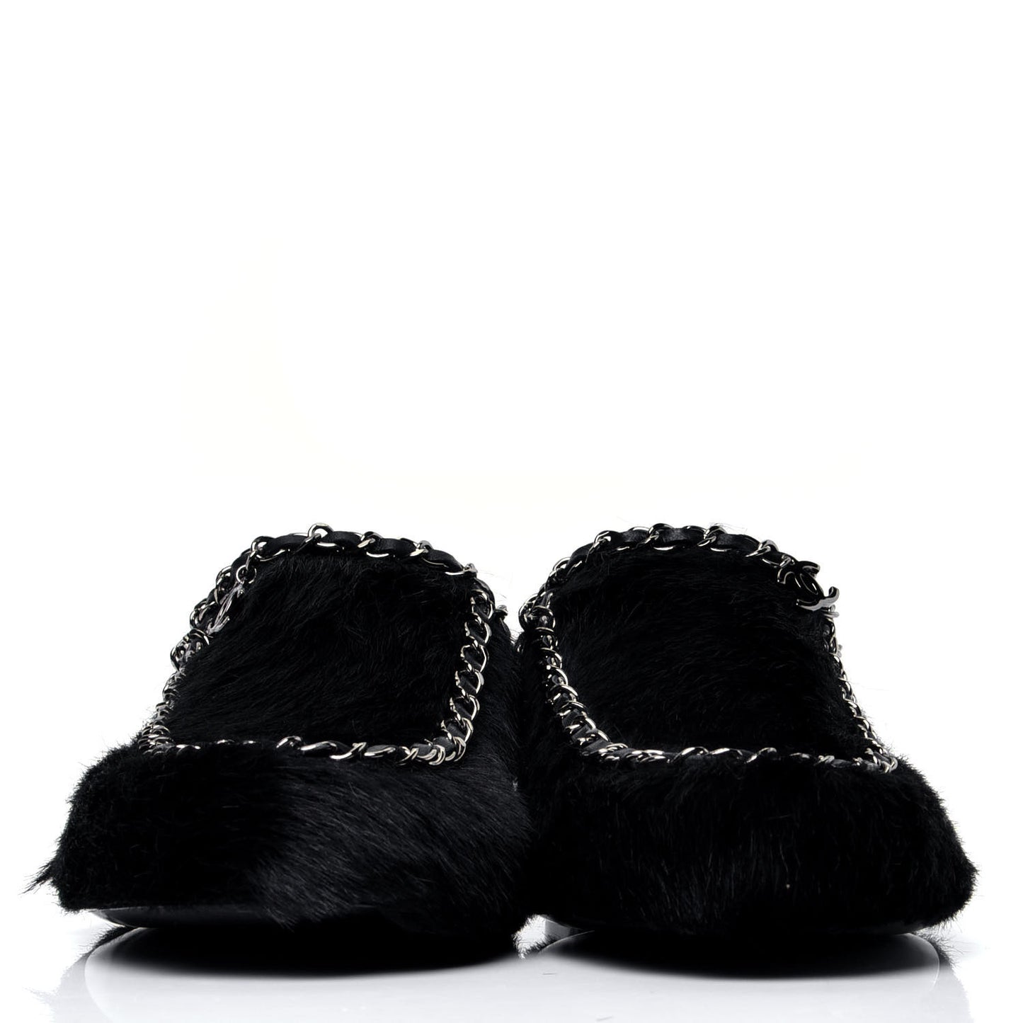 Calf Hair Chain Mules 38.5 Black