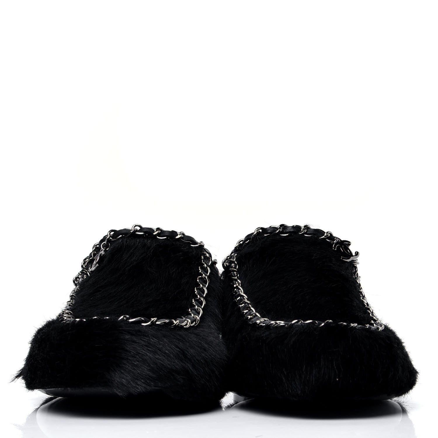 Chanel Calf Hair Chain Mules 38.5 Black 2 of 6
