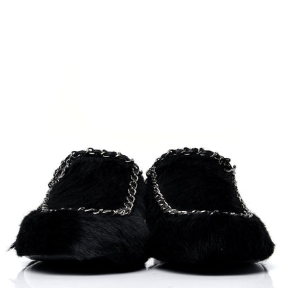 Chanel Calf Hair Chain Mules 38.5 Black 2 of 6