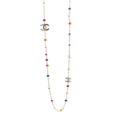 Chanel Pearl Beaded Crystal CC Long Necklace Gold Multi 1 of 6