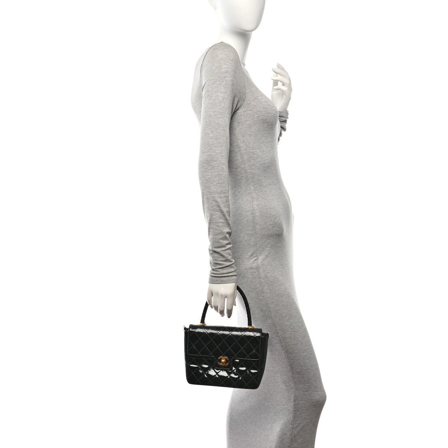 Patent Quilted Small Kelly Flap Bag Black