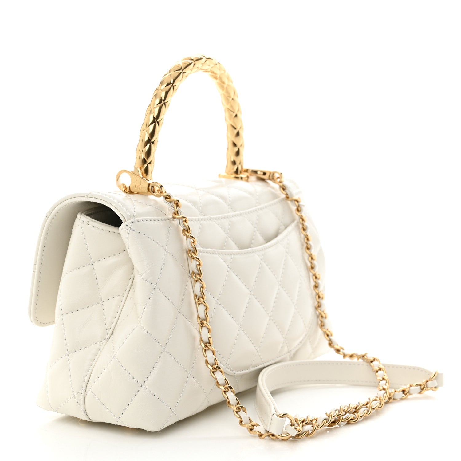 Chanel Shiny Calfskin Quilted Mini Coco Chain Gold Handle Flap White 3 of 13